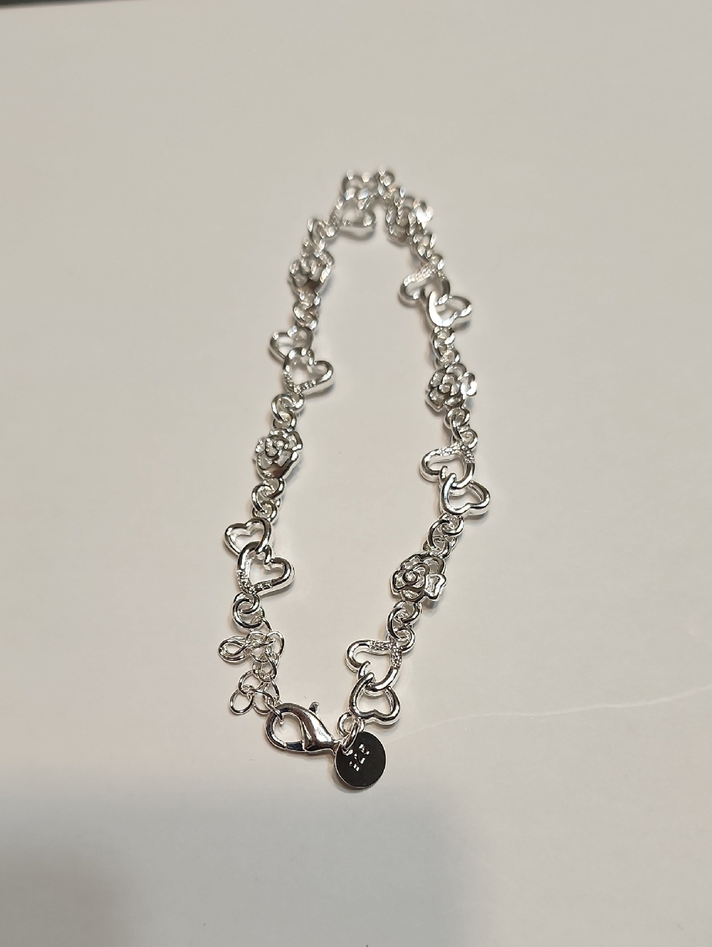 1pc 925 Sterling Silver 8in Charms Heart & Rose/flower Link Bracelet For Women. - Picture 11 of 12